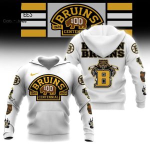 NHL Boston Bruins 100 Centennial Mascot 1924 2024 White Hoodie 3D