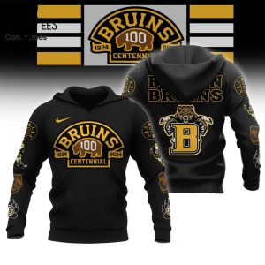 NHL Boston Bruins 100 Centennial Mascot 1924 2024 Black Hoodie 3D
