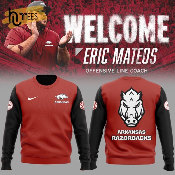 Limited Coach Eric Mateos Arkansas Football Collection Red Sweatshirt, Jogger, Cap