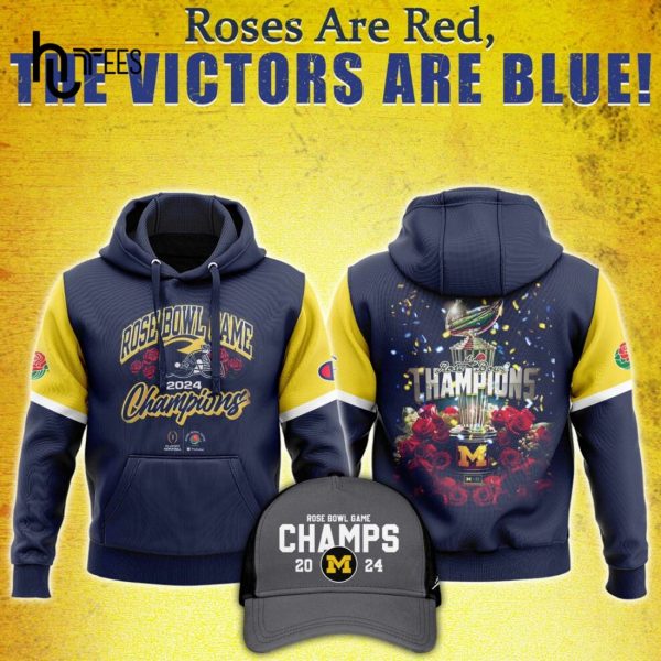 Michigan Wolverines Football Rose Bowl Game 2024 Champions Blue Hoodie 3D
