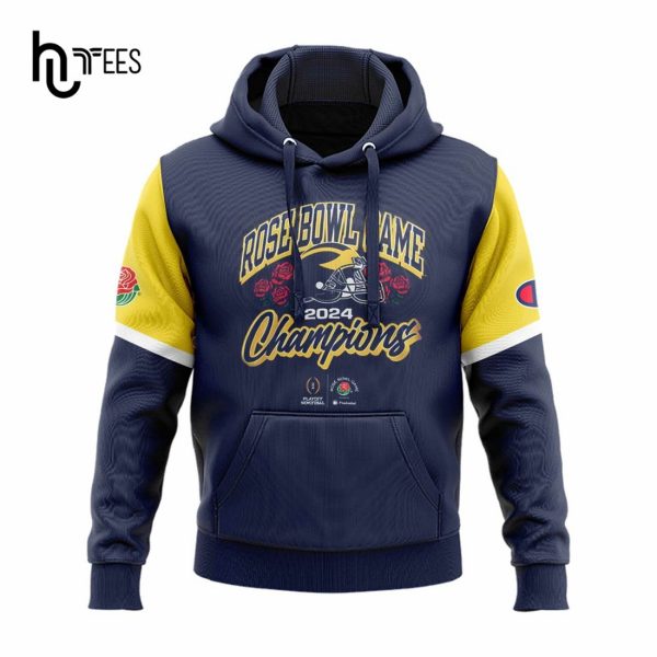 Michigan Wolverines Football Rose Bowl Game 2024 Champions Blue Hoodie 3D