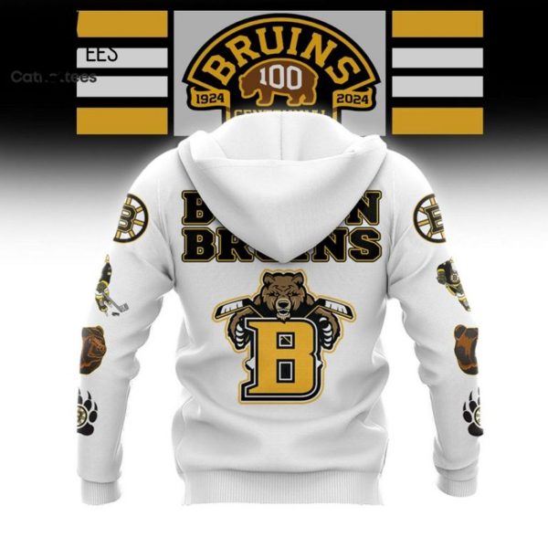NHL Boston Bruins 100 Centennial Mascot 1924 2024 White Hoodie 3D