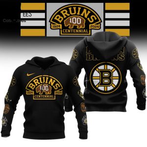 Boston Bruins 100 Centennial Mascot NHL 1924 2024 Black Hoodie 3D