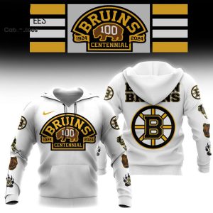 Boston Bruins 100 Centennial Mascot NHL 1924 2024 White Hoodie 3D