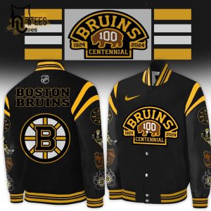 Limited Edition Boston Bruins 100 Centennial 1924 2024 Black Baseball Jacket