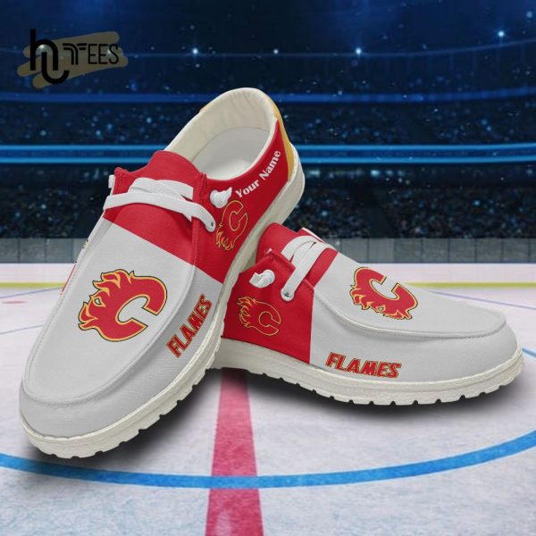 Custom Calgary Flames NHL White Hey Dude Shoes