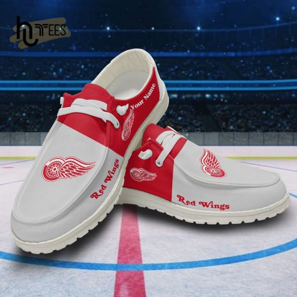 Custom Detroit Red Wings NHL White Hey Dude Shoes