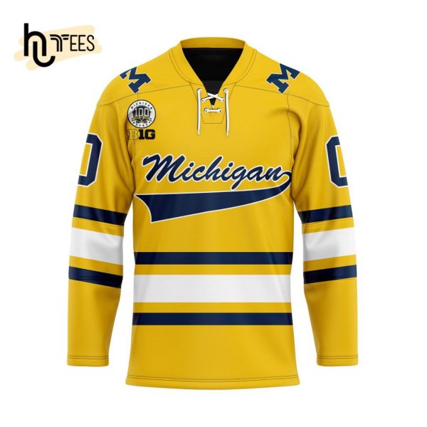 Custom Michigan Wolverines 100th Anniversary Hockey Maize Jersey
