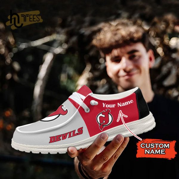 Custom New Jersey Devils NHL White Hey Dude Shoes