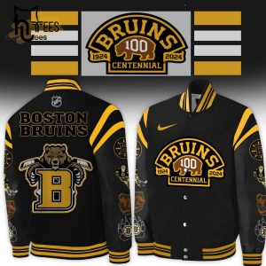 Boston Bruins 100 Centennial 1924 2024 Black Baseball Jacket Limited Edition