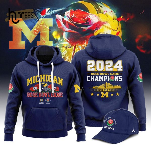 Limited Michigan Football 2024 ROSE BOWL GAME Champions Navy Hoodie, Jogger, Cap