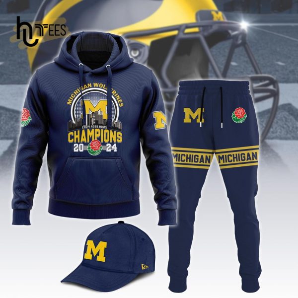 Michigan Football 2024 Rose Bowl Champions Navy Hoodie, Jogger, Cap Limited Edition
