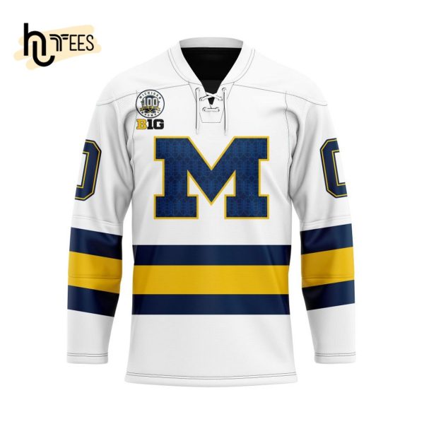 Michigan Wolverines 100th Anniversary Custom Hockey White Jersey
