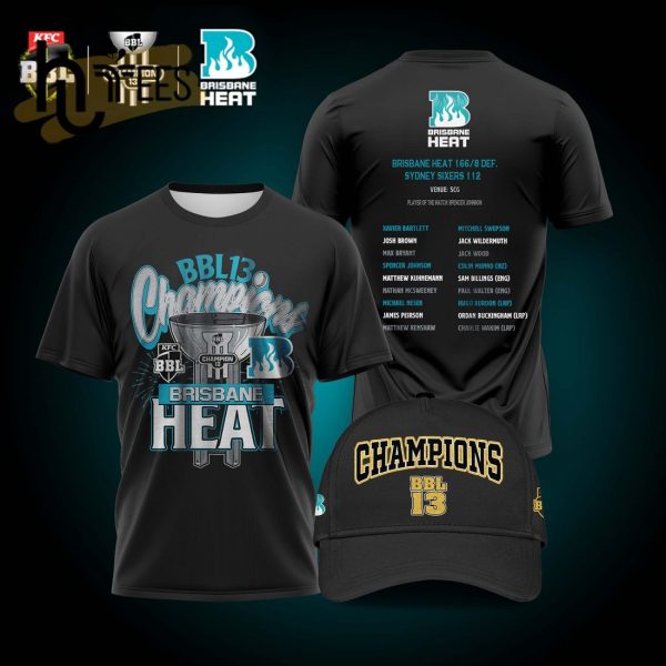 2024 Brisbane Heat BBL 13 Mens Champions Black T-Shirt, Cap