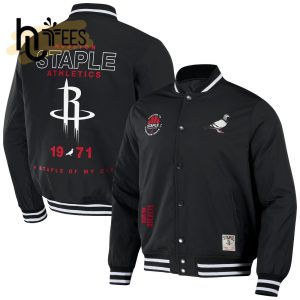 Houston Rockets NBA x Staple My City Full-Snap Black Baseball Jacket, Jogger, Cap