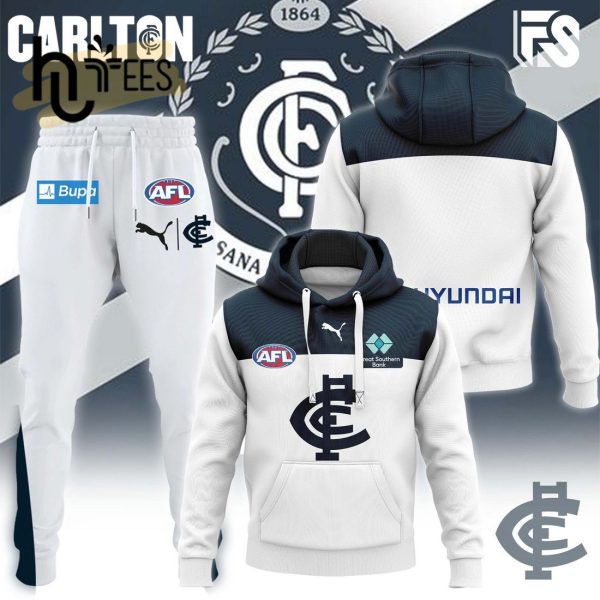 AFL Carlton Blues Combo 2024 White Hoodie, Jogger