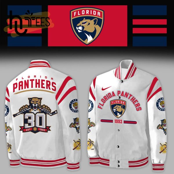 Florida Panthers NHL 2024 White Baseball Jacket, Jogger, Cap