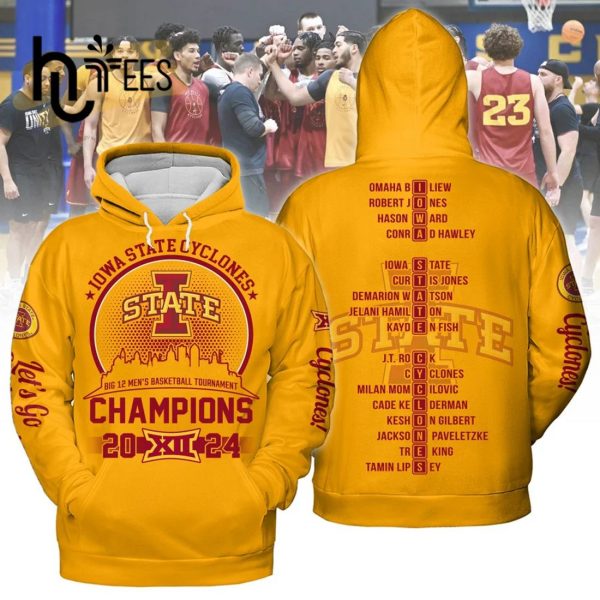 Iowa State Cyclones Men’s Basketball 2024 Champions Gold Hoodie 3D