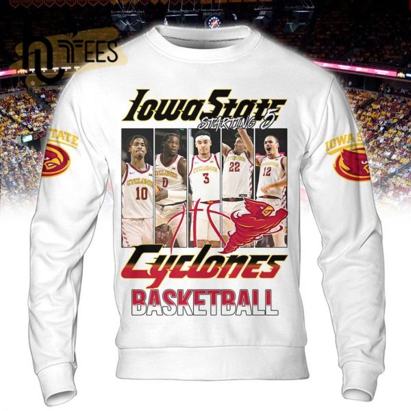 Iowa State Cyclones Men’s Basketball Starting Five White Hoodie 3D