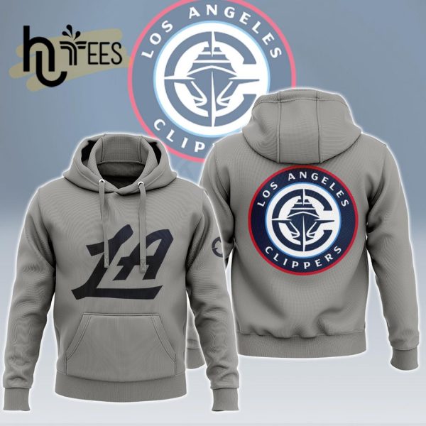 NBA LA Clippers Stacked Logo Pullover Grey Hoodie 3D