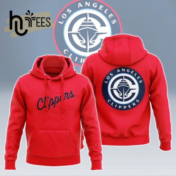 NBA LA Clippers Stacked Logo Pullover Red Hoodie 3D