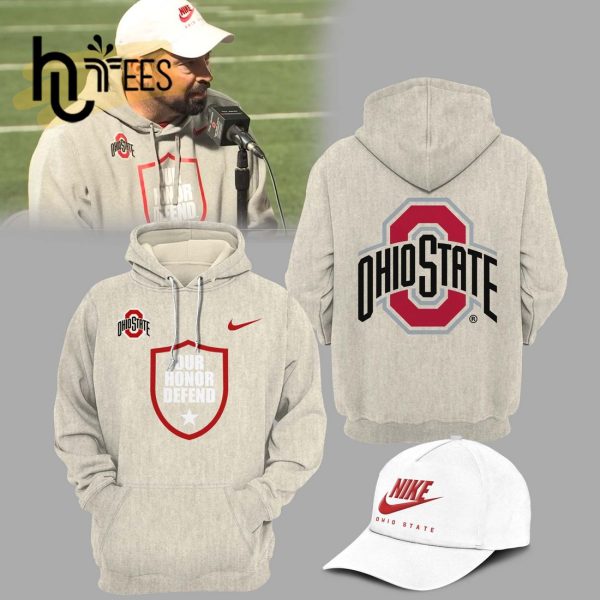 NCAA Ohio State Buckeyes Our Honor Defend White Hoodie, Jogger, Cap